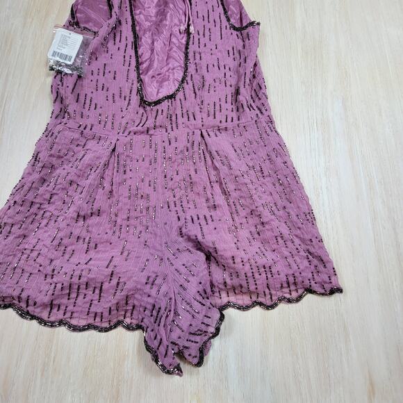 Free People Pink Rose Beaded Beauty Embellished Sleeveless Playsuit Romper 2 - Picture 8 of 15